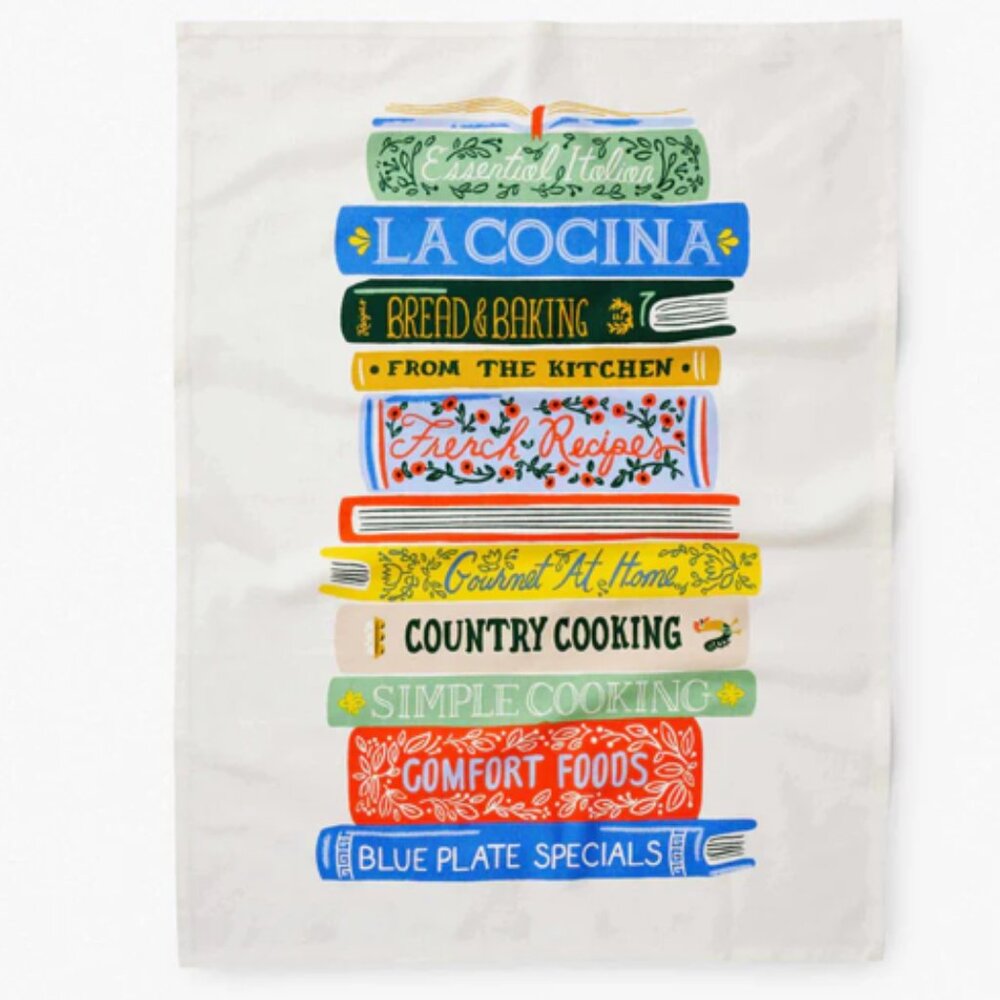 Rifle Paper Co. tea towel - "cookbooks" new